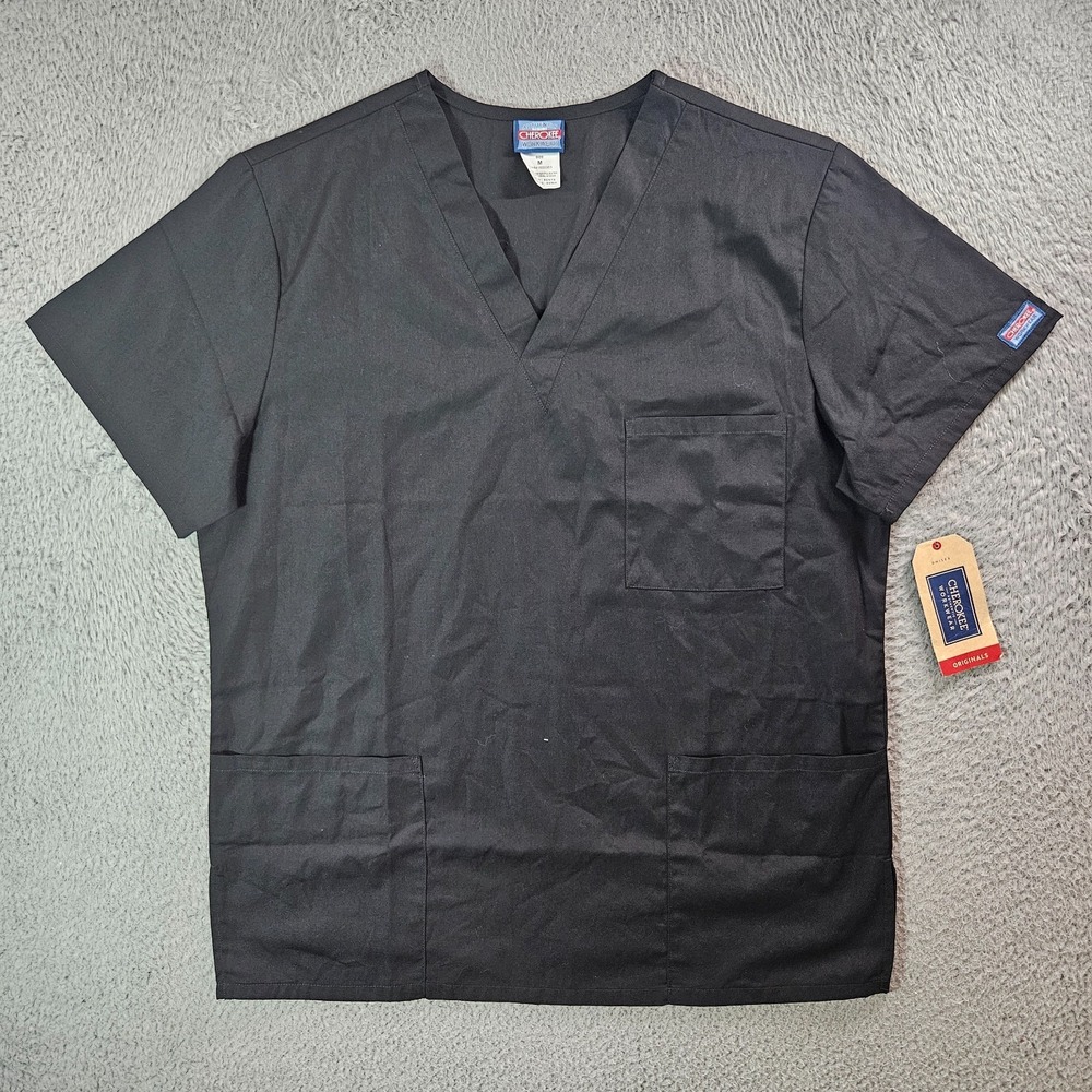 NEW Cherokee‎ Scrubs Unisex Traditional Medium V-Neck Short Sleeve Black